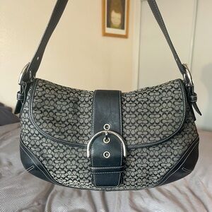 Coach Soho Shoulder Bag Black & Grey Signature Jacquard & Leather y2k